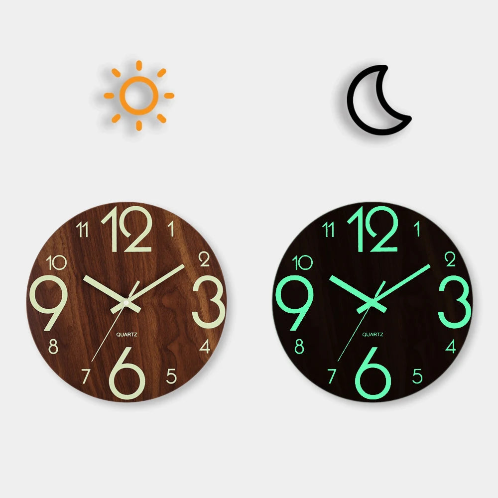 Horloge Bois Épurée – Chiffres Lumineux & Silencieux