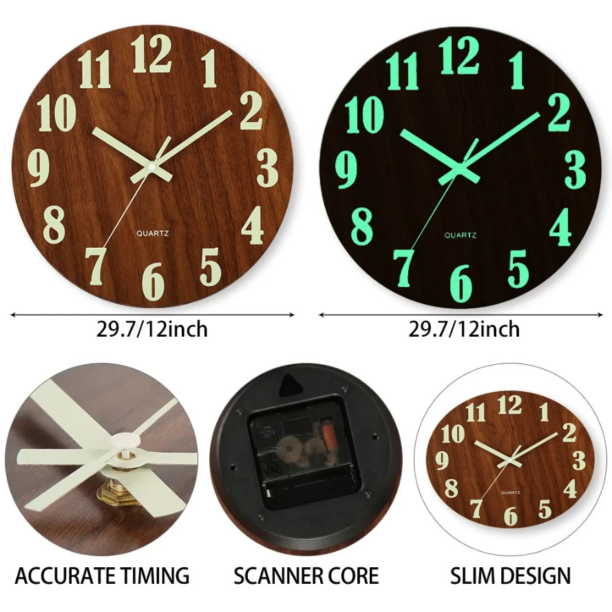 Horloge Bois Épurée – Chiffres Lumineux & Silencieux