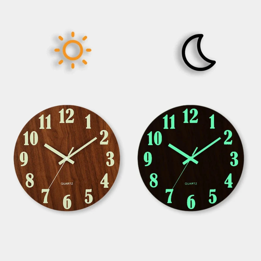 Horloge Bois Épurée – Chiffres Lumineux & Silencieux