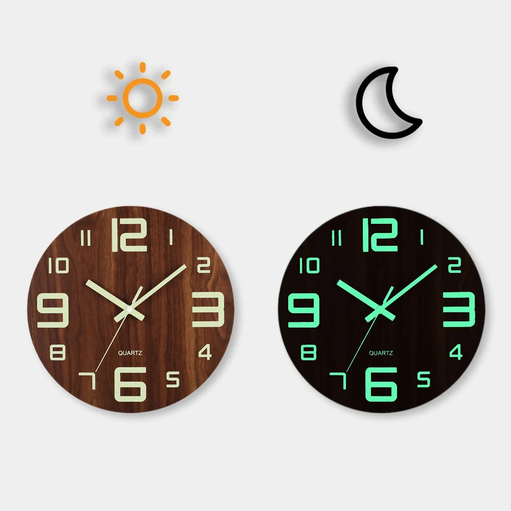 Horloge Bois Épurée – Chiffres Lumineux & Silencieux