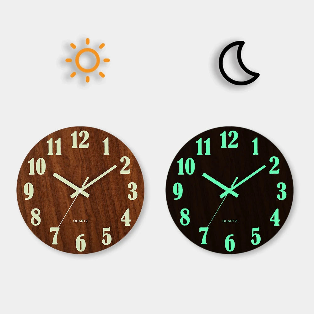 Horloge Bois Épurée – Chiffres Lumineux & Silencieux