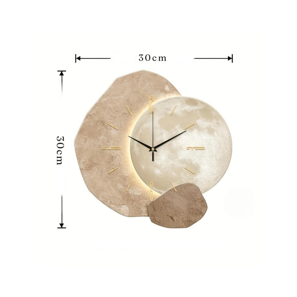 Horloge murale design lune silencieuse – Élégance pierre et bois unique