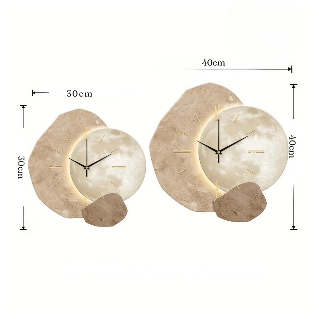 Horloge murale design lune silencieuse – Élégance pierre et bois unique