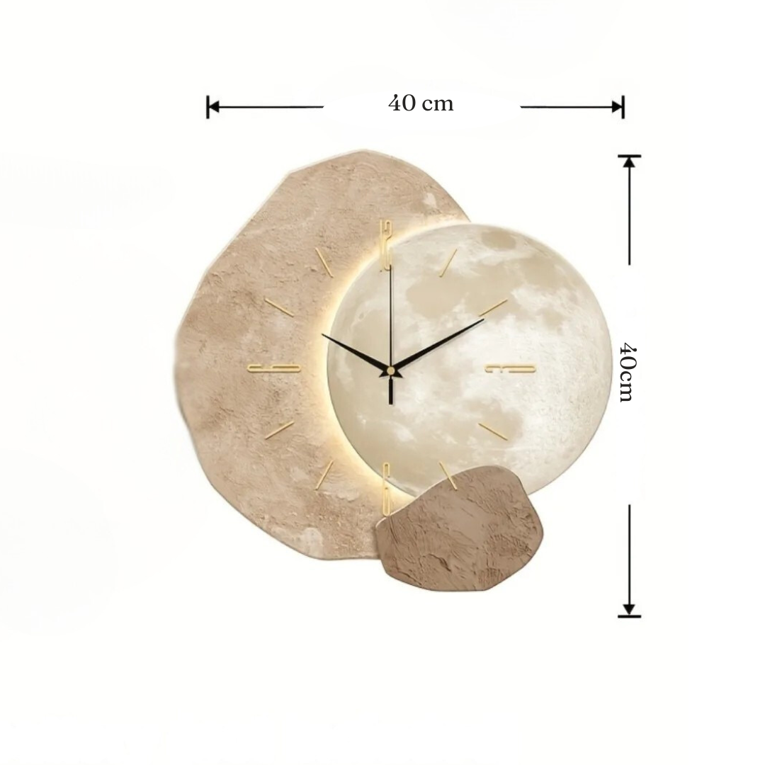 Horloge murale design lune silencieuse – Élégance pierre et bois unique