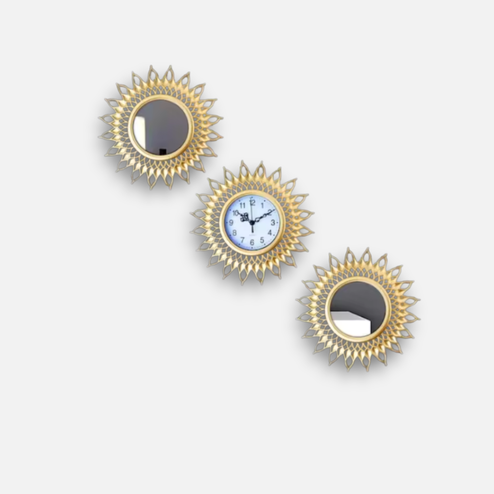 Set Horloge + Miroirs | Ensemble Déco Doré | Style Hôtel Luxe