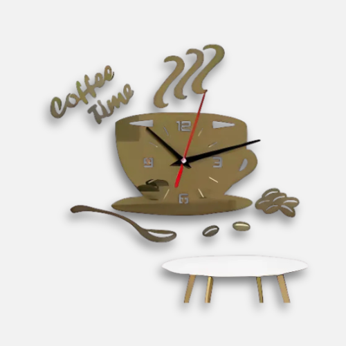 Horloge Murale Tasse Café 3D | Design Miroir Autocollant | Cuisine 30x40cm