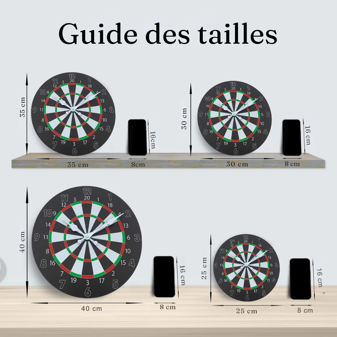 Horloge Murale Cible Fléchettes | Design Réaliste Silencieuse | Bambou 24-39cm