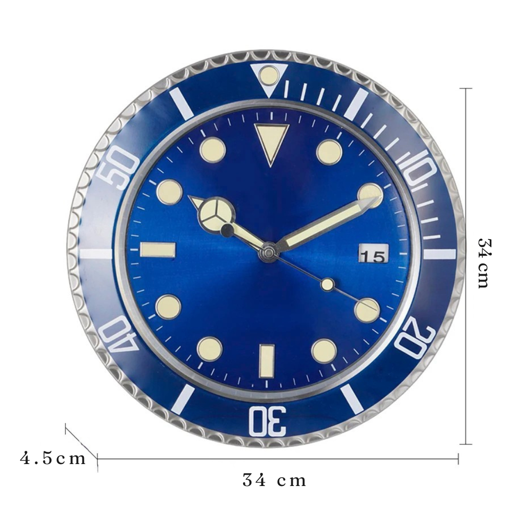 Horloge Murale Design Montre Luxe | Luminescente Silencieuse | Métal 34cm