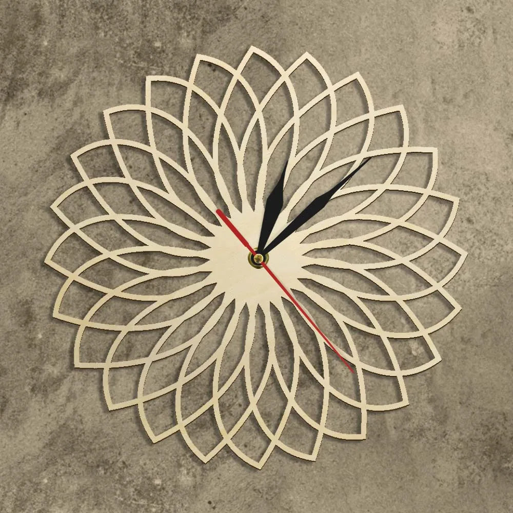 Horloge Mandala Bois Gravé | Design Floral Zen | Ultra-Silencieuse