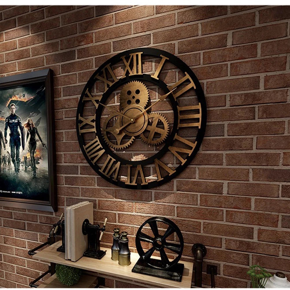 Horloge Murale Rétro Engrenage Métal | Style Industriel Vintage | 30-40cm Silencieuse