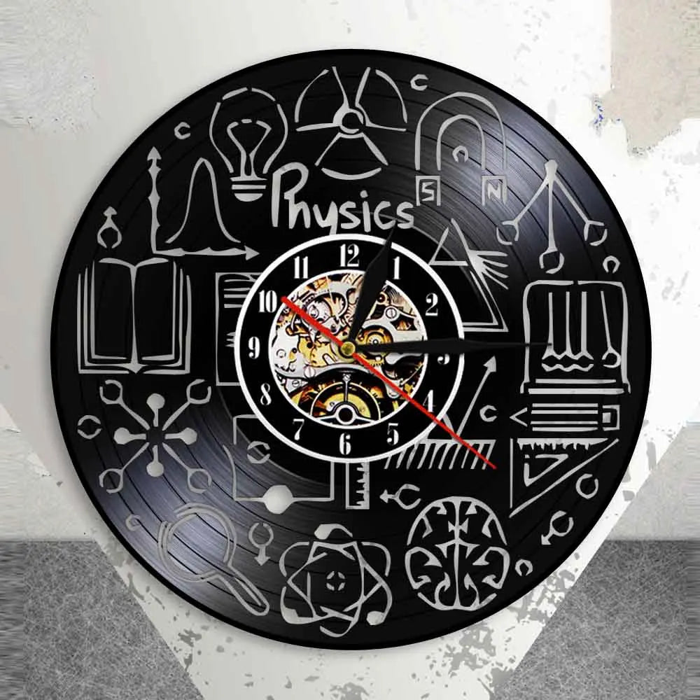 Horloge Vinyle Design Sciences | Motifs Physique Écologique | Recyclé 30cm LED