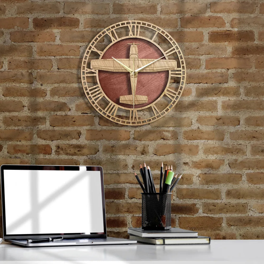 Horloge Avion Bois Cessna | Design Aviateur Vintage | Silencieuse