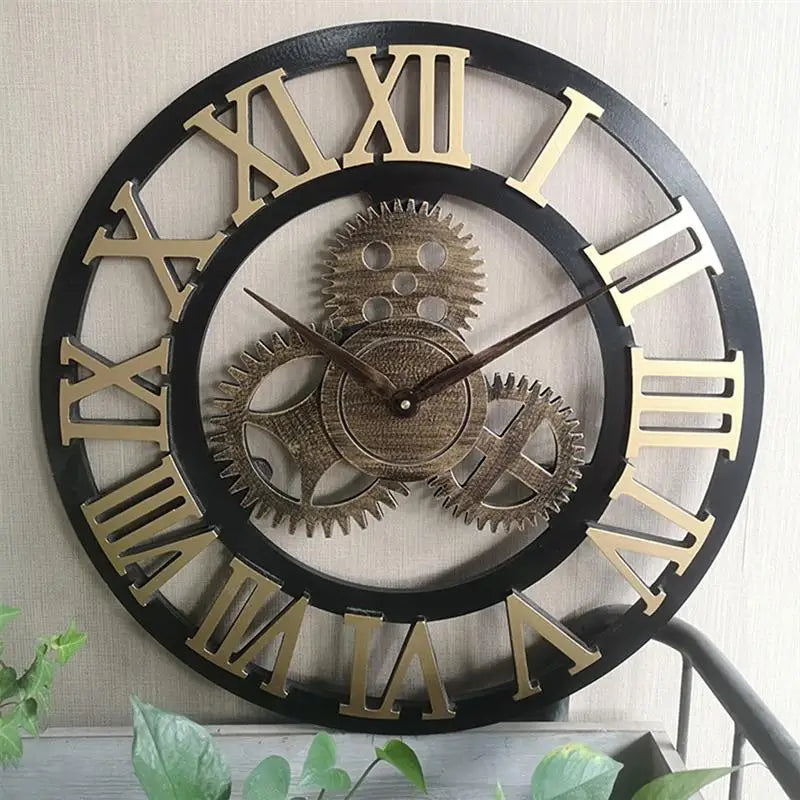 Horloge Murale Rétro Engrenage Métal | Style Industriel Vintage | 30-40cm Silencieuse