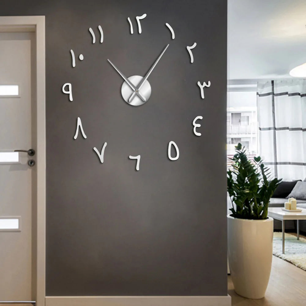 Horloge Géante DIY Miroir | Chiffres Arabes 47 Pouces | Sans Perçage