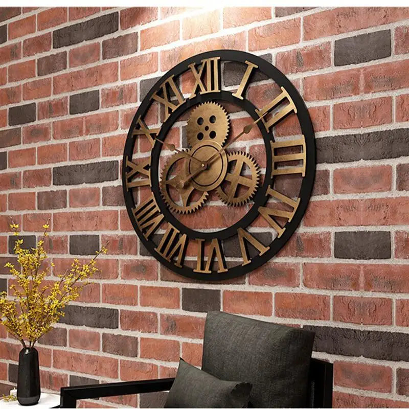Horloge Murale Rétro Engrenage Métal | Style Industriel Vintage | 30-40cm Silencieuse