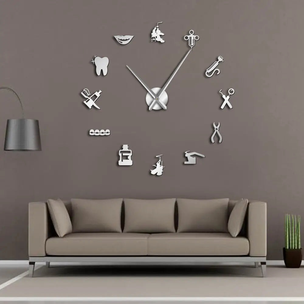 Horloge Murale Géante Dentiste DIY | Design 3D Professionnel | 69-120cm Silencieuse