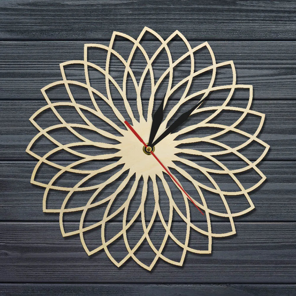 Horloge Mandala Bois Gravé | Design Floral Zen | Ultra-Silencieuse