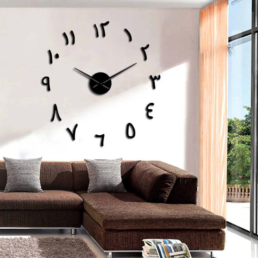 Horloge Géante DIY Miroir | Chiffres Arabes 47 Pouces | Sans Perçage