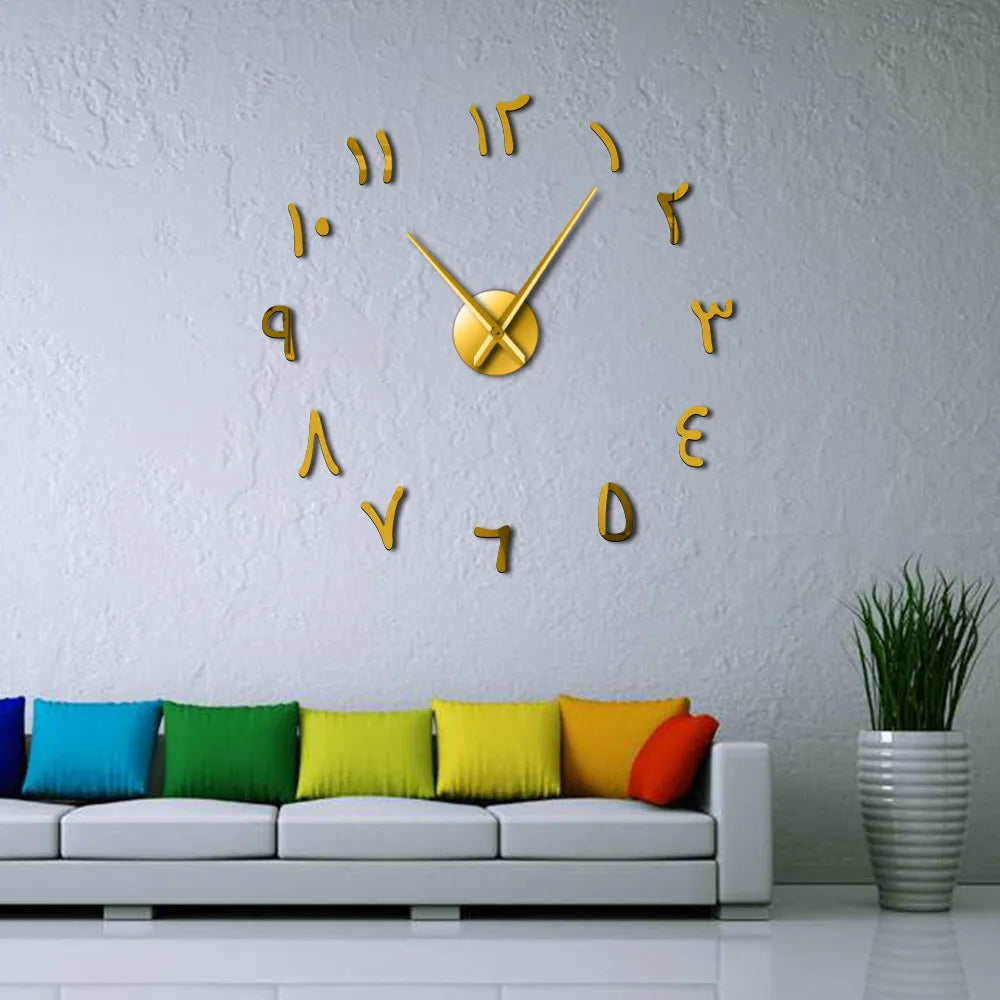 Horloge Géante DIY Miroir | Chiffres Arabes 47 Pouces | Sans Perçage