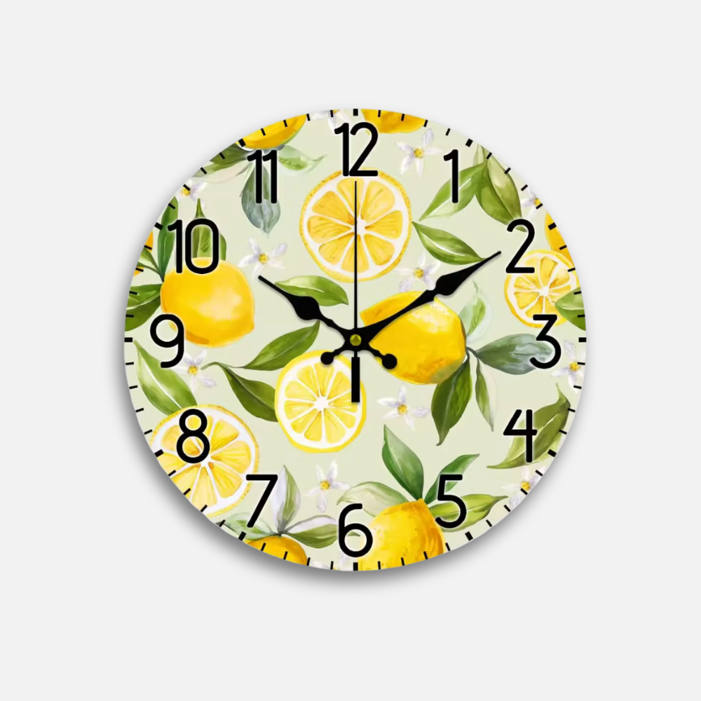 Horloge Citron Farmhouse | Design Vitaminé Méditerranéen | Silencieuse
