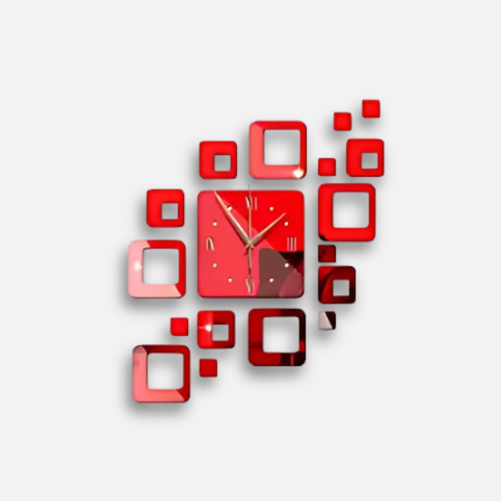 Horloge Design Adhésive Miroirs | 3D Carrés Sans Perçage | Moderne 40cm