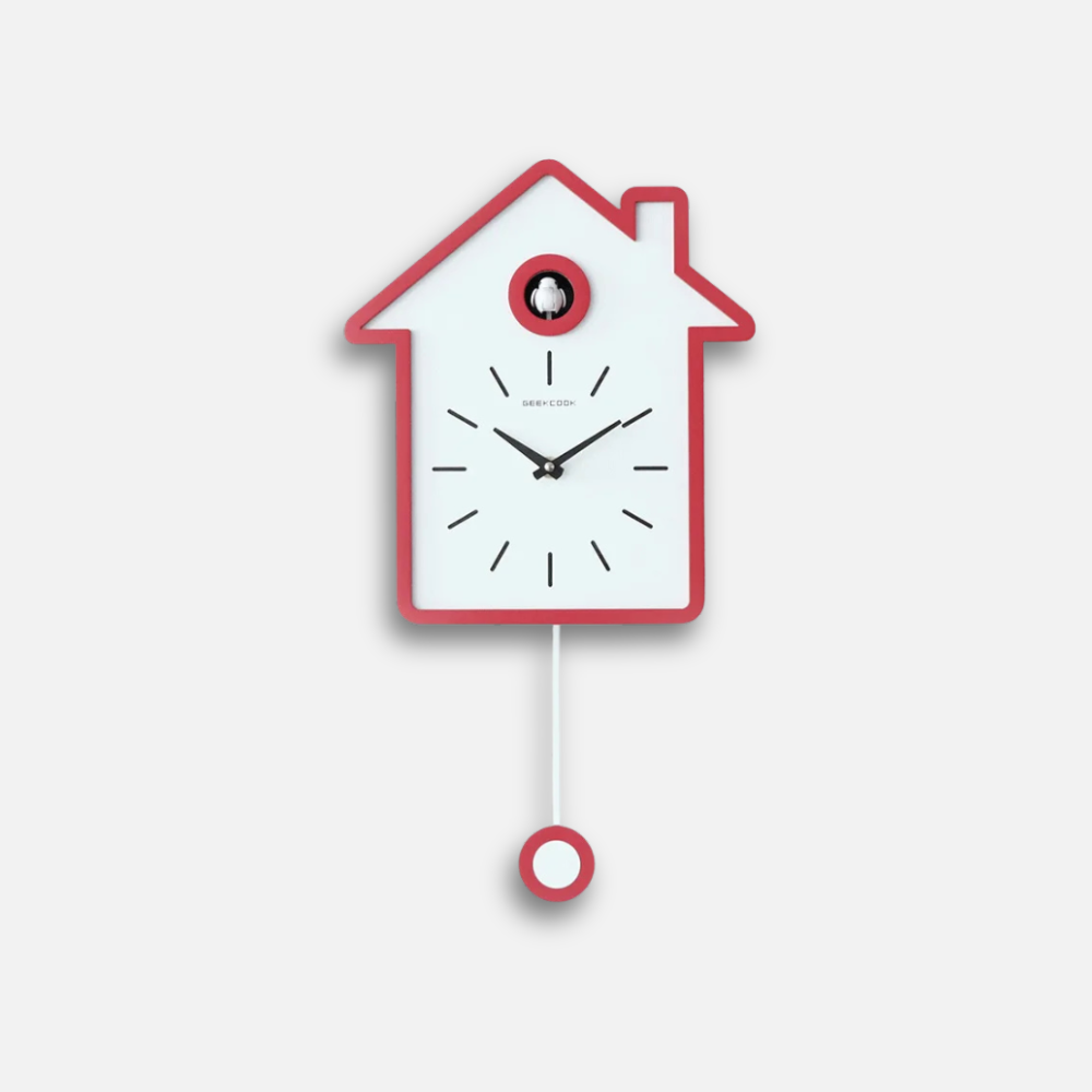 Horloge Coucou Nordique | Design Minimaliste Rouge Balancier | Sun Taiwan