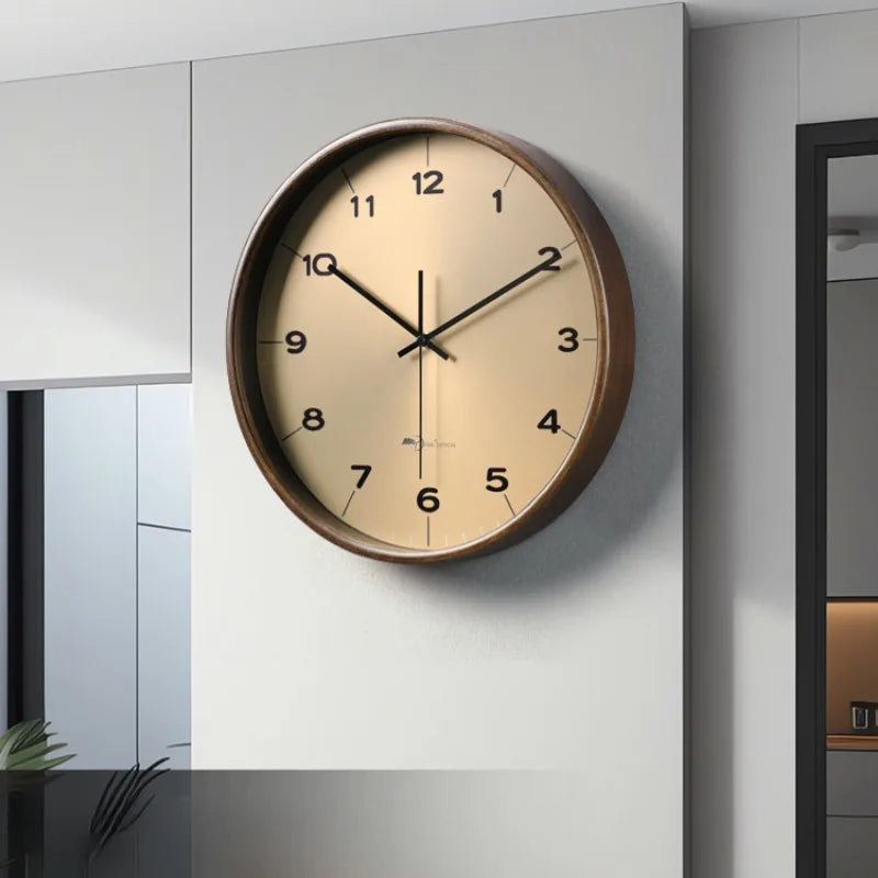 Horloge Bois Massif Cuivrée | Design Italien Cadran Doré | Silencieuse