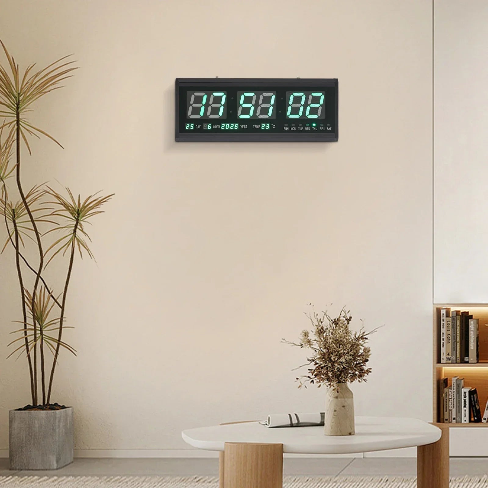 Horloge Murale Digitale LED Grand Format | Affichage Heure Date Température | 48cm Silencieuse