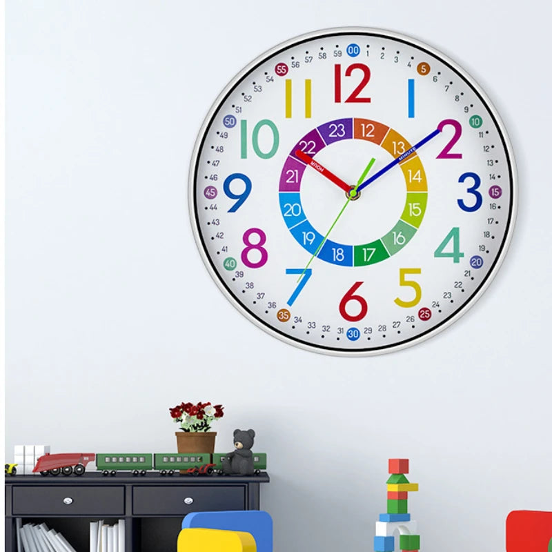 Horloge Murale Enfant Éducative | Apprentissage 12h/24h | Colorée Silencieuse 30cm