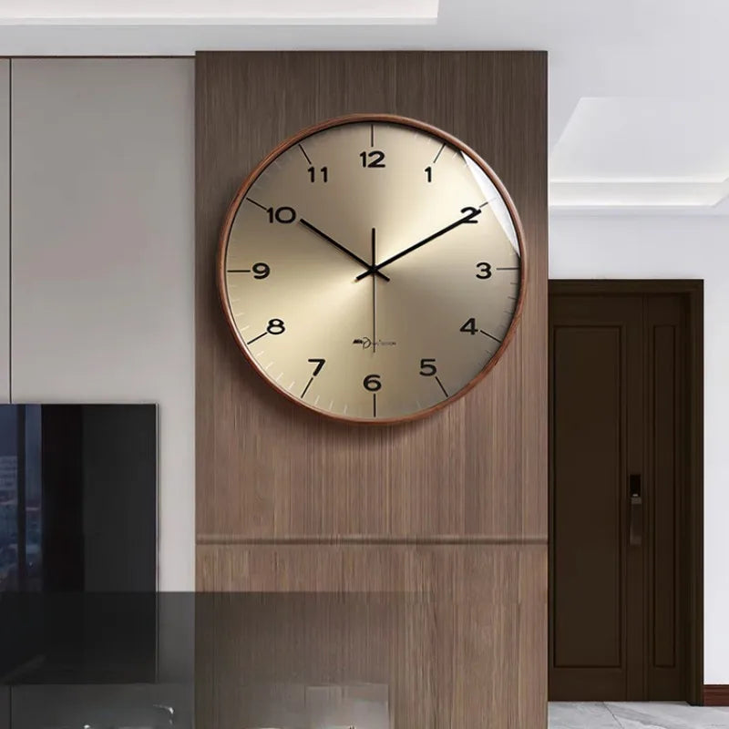Horloge Bois Massif Cuivrée | Design Italien Cadran Doré | Silencieuse