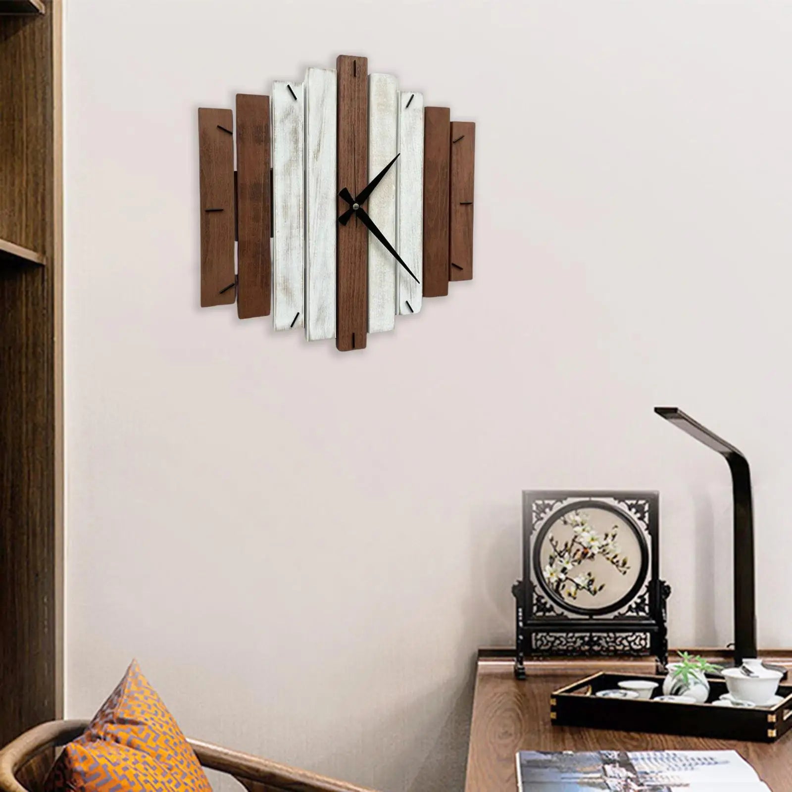 Horloge Bois Géométrique | Design Steampunk Lames Éventail | Silencieuse