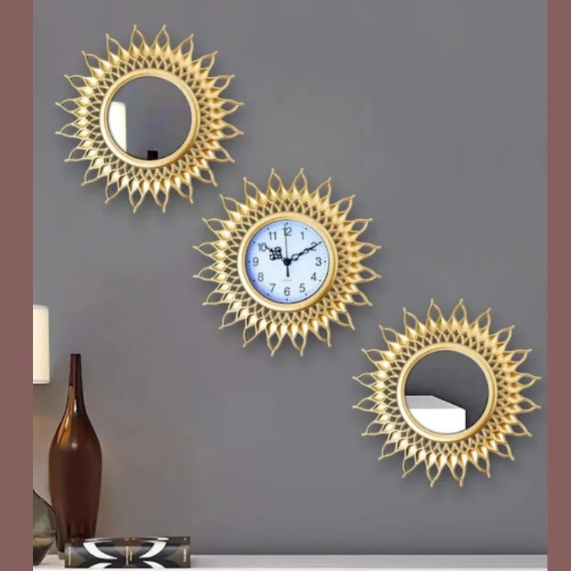 Set Horloge + Miroirs | Ensemble Déco Doré | Style Hôtel Luxe