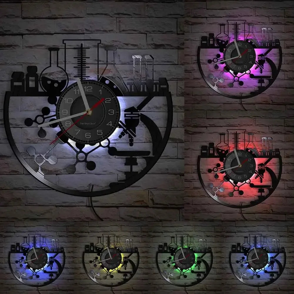 Horloge Vinyle Science | Labo Chimie Recyclé | Option LED Silencieuse