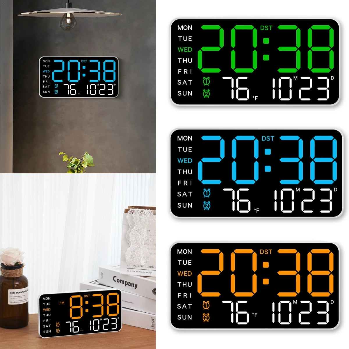 Horloge LED Digitale Multifonction | Contrôle Vocal Réveil | Température 24cm