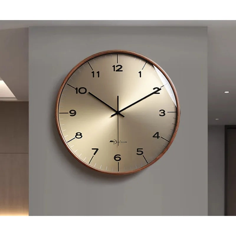 Horloge Bois Massif Cuivrée | Design Italien Cadran Doré | Silencieuse