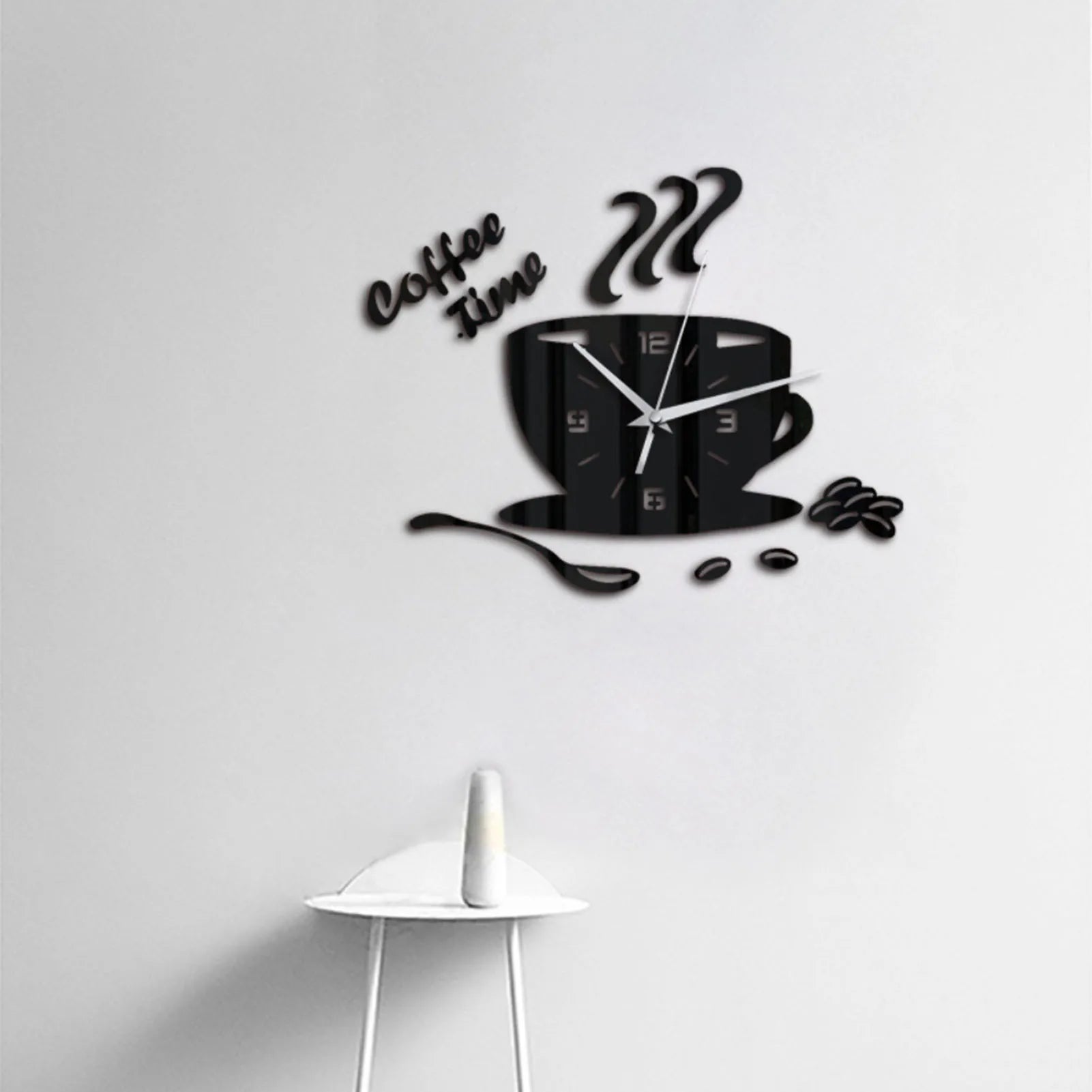 Horloge Murale Tasse Café 3D | Design Miroir Autocollant | Cuisine 30x40cm