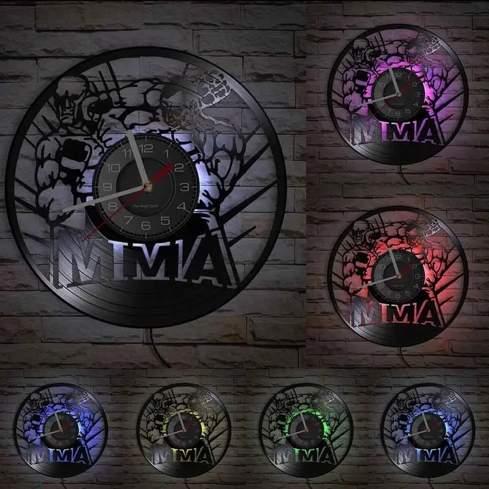 Horloge Murale Design MMA | Vinyle Recyclé Silencieuse | Sports Combat 30cm