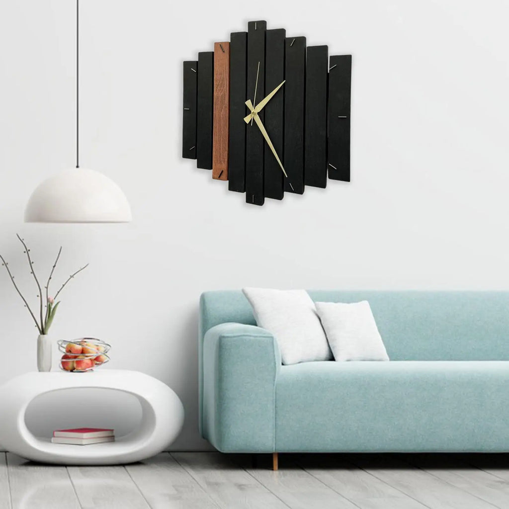 Horloge Bois Géométrique | Design Steampunk Lames Éventail | Silencieuse