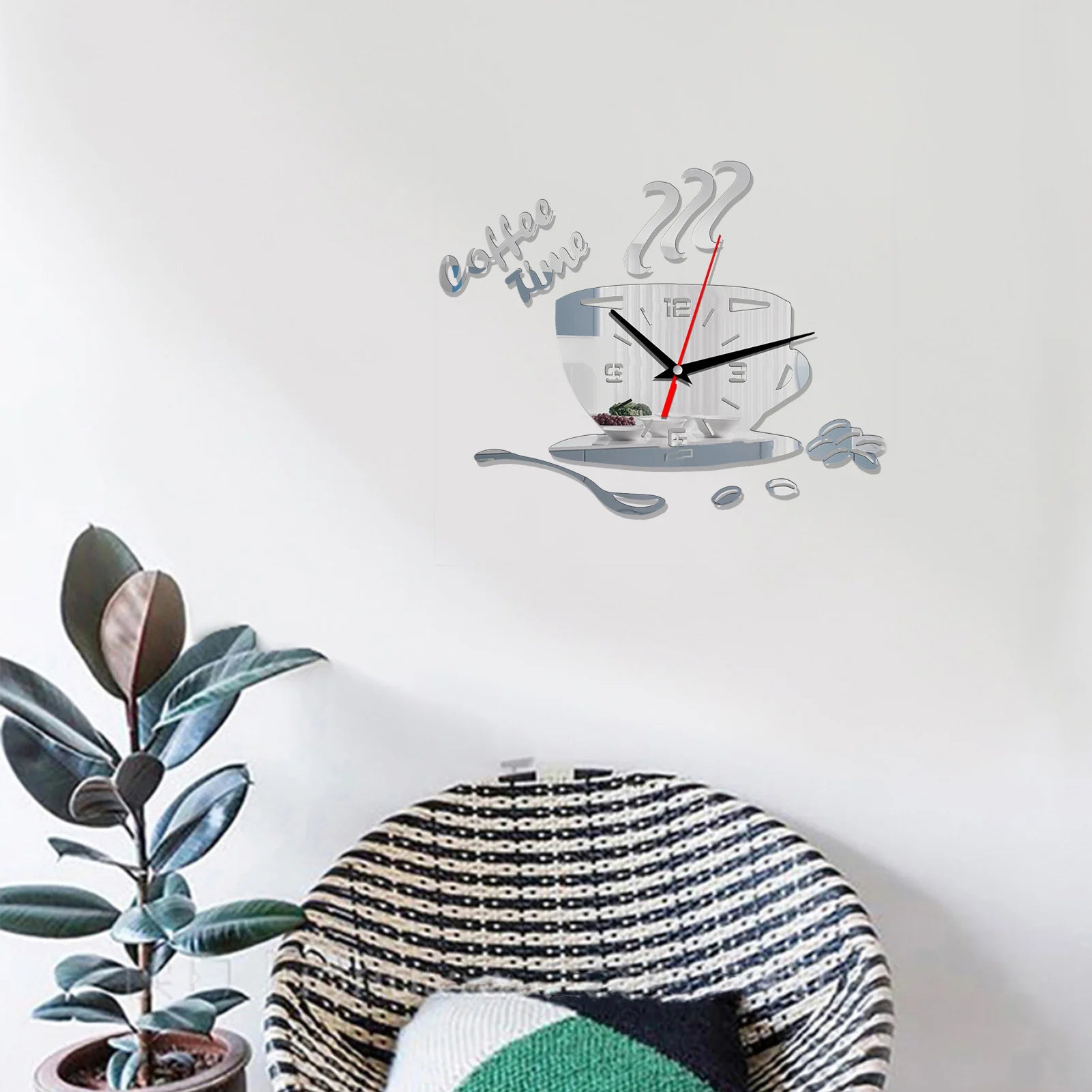 Horloge Murale Tasse Café 3D | Design Miroir Autocollant | Cuisine 30x40cm