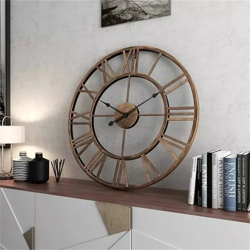Horloge Murale Rétro Métal | Chiffres Romains Ajourée | Vintage 40cm Silencieuse