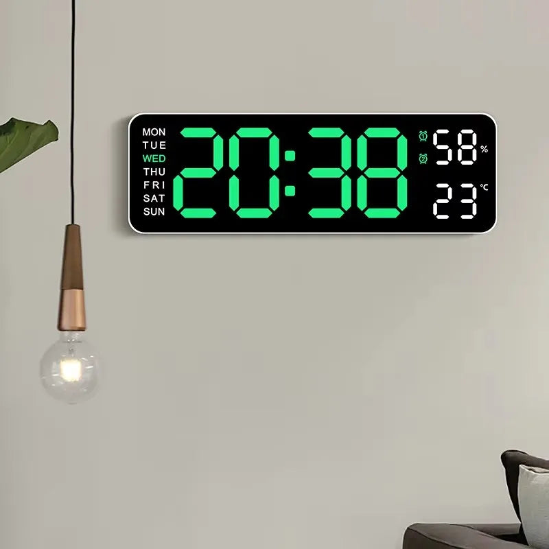 Horloge LED 12 Pouces Intelligente | Affichage Vert Multi-Fonctions | Hygromètre