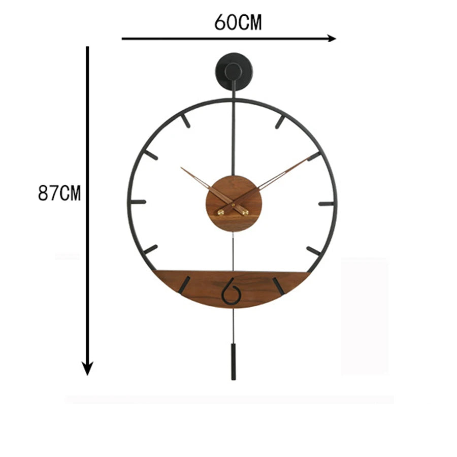 Horloge Design Rétro Balancier | Métal Bois Silencieuse | Grande 60cm Moderne