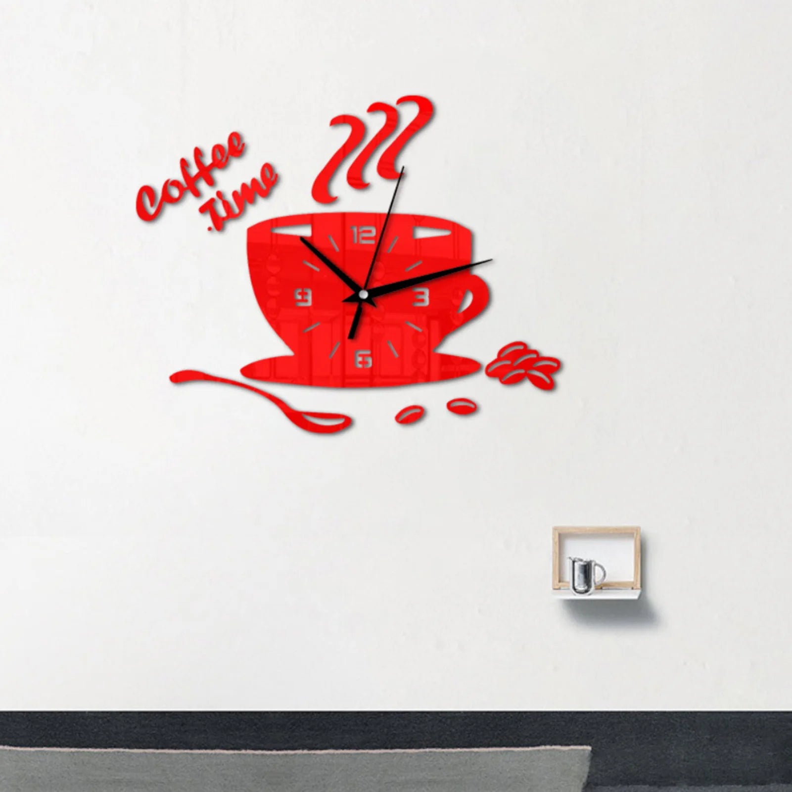 Horloge Murale Tasse Café 3D | Design Miroir Autocollant | Cuisine 30x40cm