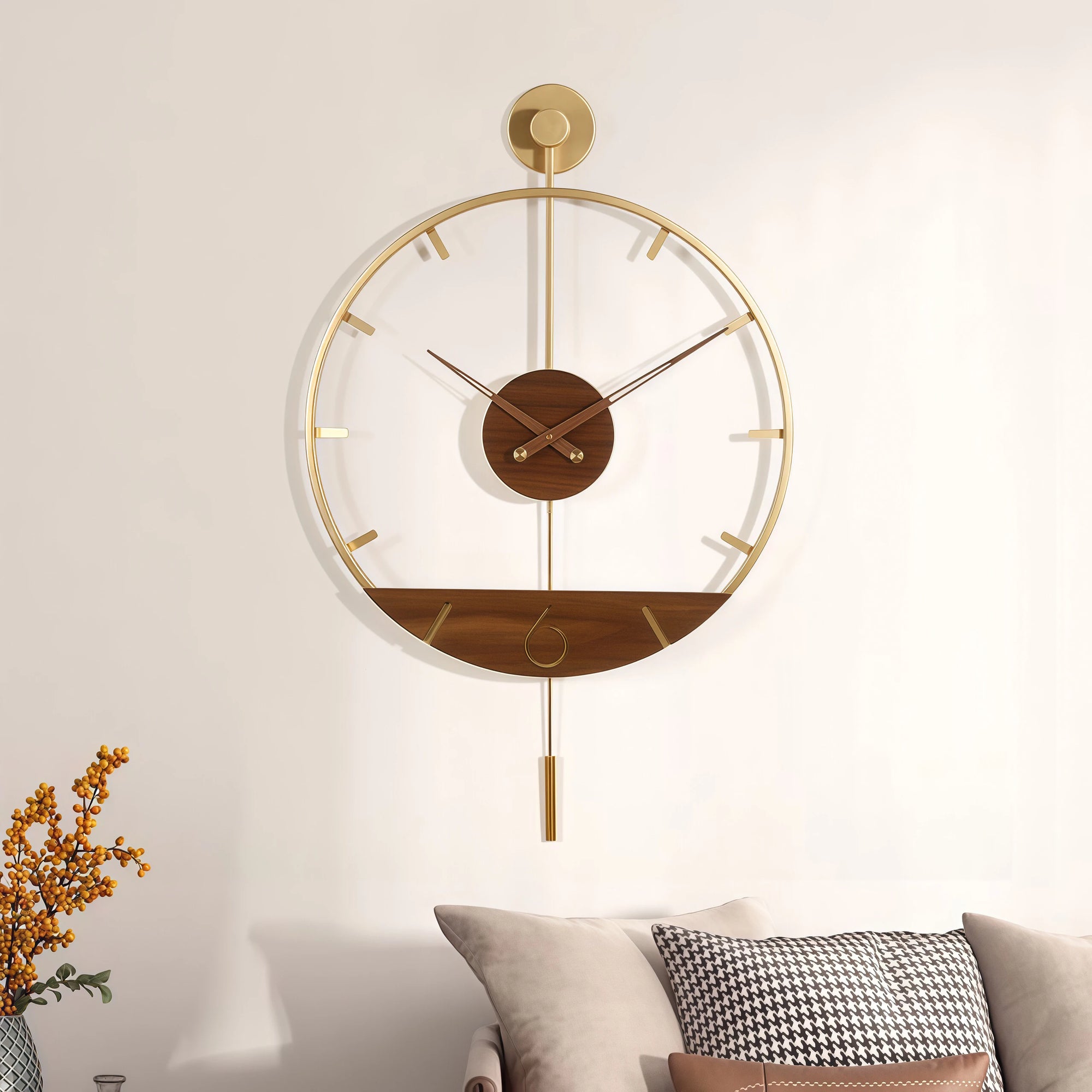 Horloge Design Rétro Balancier | Métal Bois Silencieuse | Grande 60cm Moderne