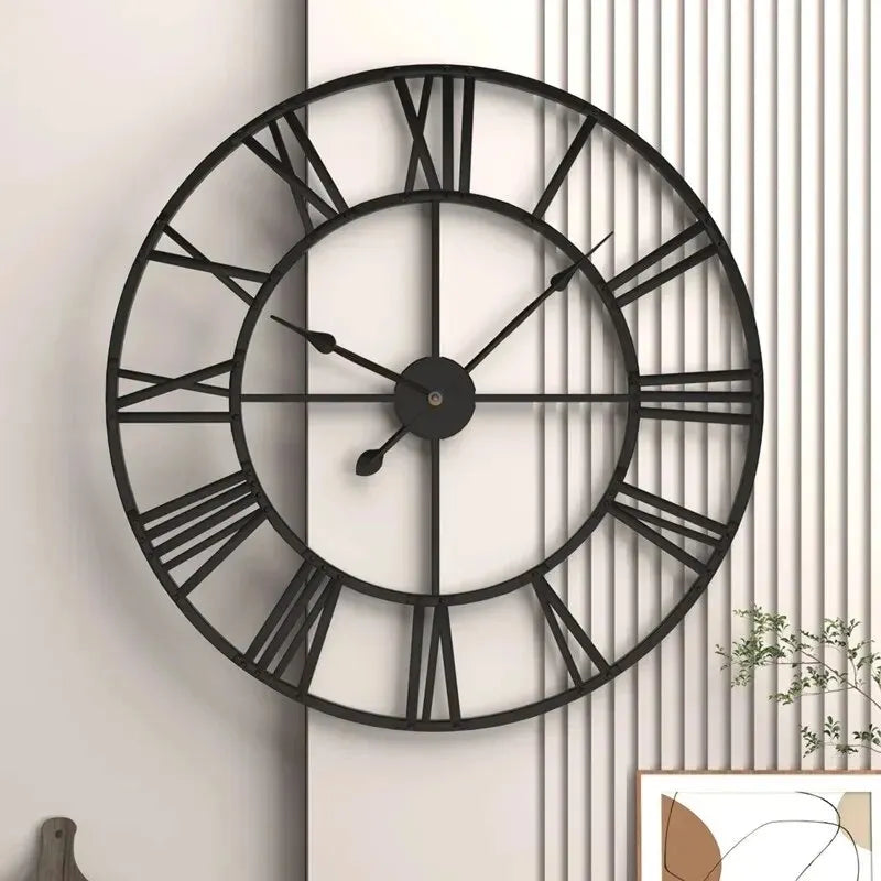 Horloge Murale Rétro Métal | Chiffres Romains Ajourée | Vintage 40cm Silencieuse