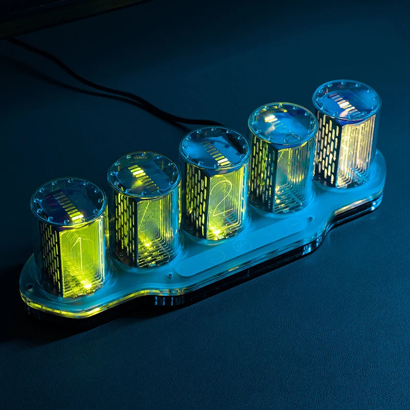 Horloge Nixie Tube Authentique | 5 Tubes RGB Transparent | Bureau