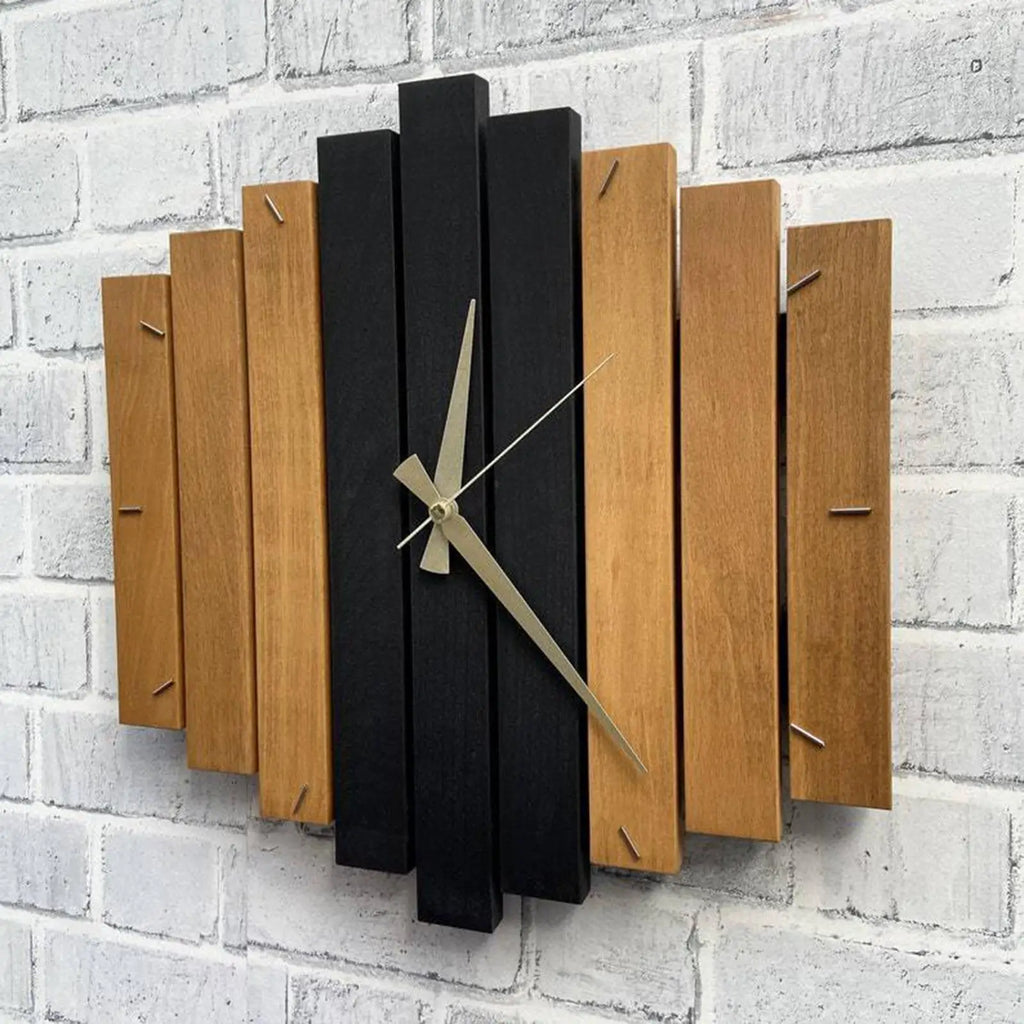 Horloge Bois Géométrique | Design Steampunk Lames Éventail | Silencieuse