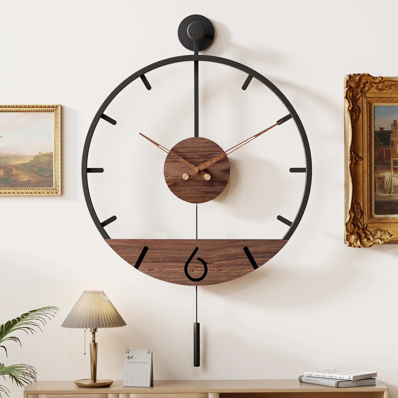 Horloge Design Rétro Balancier | Métal Bois Silencieuse | Grande 60cm Moderne
