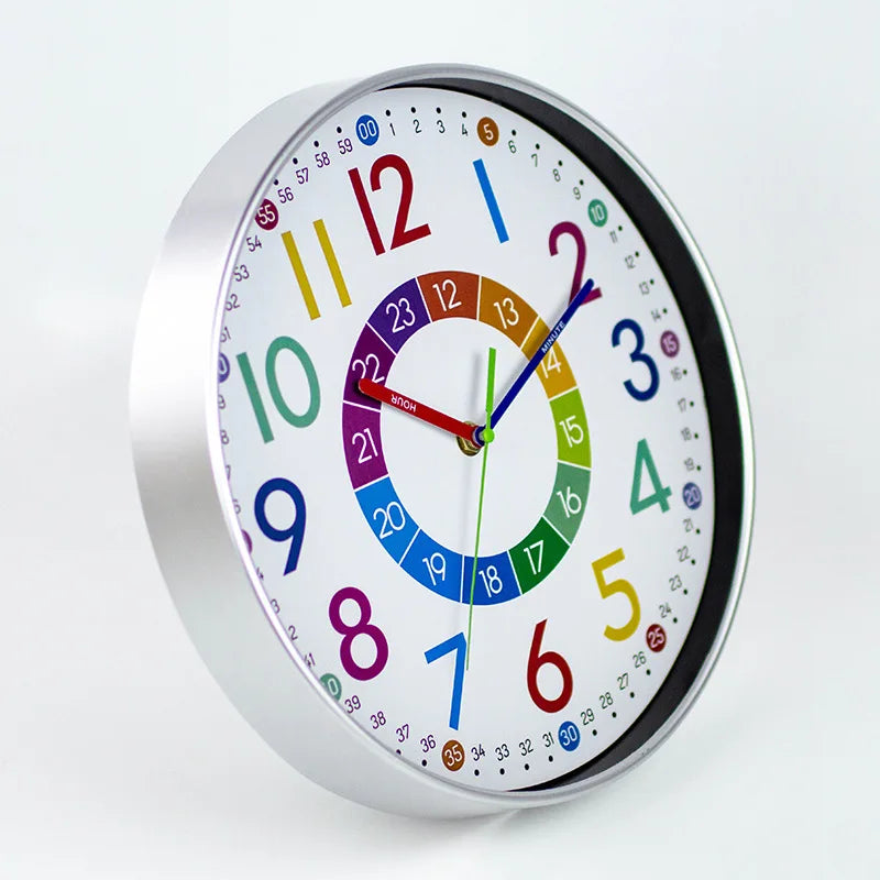 Horloge Murale Enfant Éducative | Apprentissage 12h/24h | Colorée Silencieuse 30cm