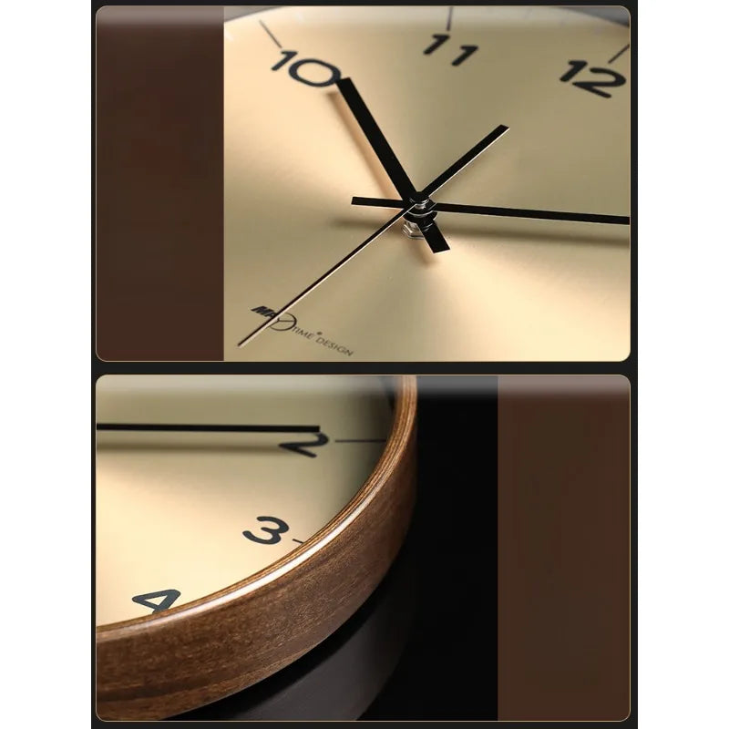 Horloge Bois Massif Cuivrée | Design Italien Cadran Doré | Silencieuse